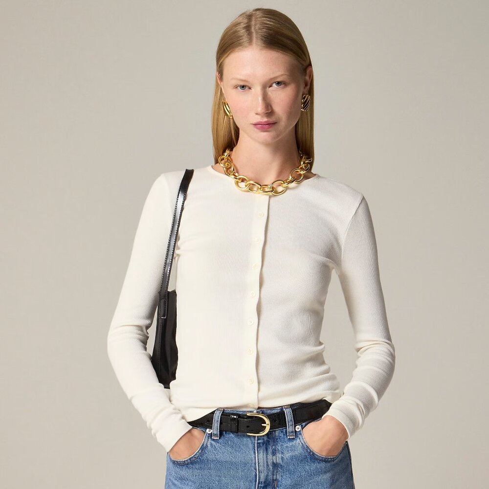 J.Crew Ivory Fine rib knit cardigan